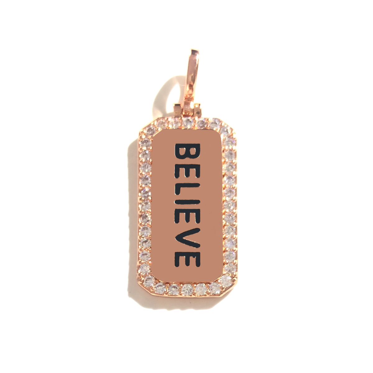 10pcs/lot 38*15mm CZ Paved Believe Word Tags Charms Pendants Rose Gold CZ Paved Charms Christian Quotes New Charms Arrivals Word Tags Charms Beads Beyond
