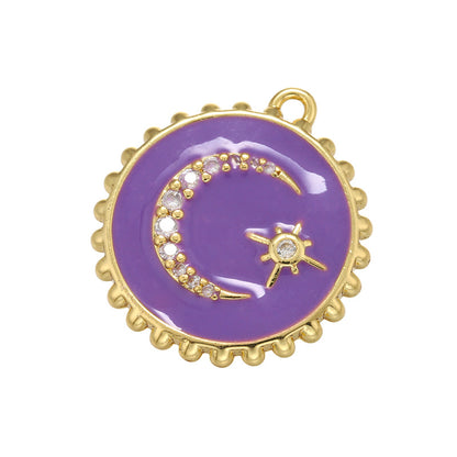 10pcs/lot 21.5*20mm Colorful Enamel Moon Star Charm Pendant Purple on Gold Enamel Charms Charms Beads Beyond