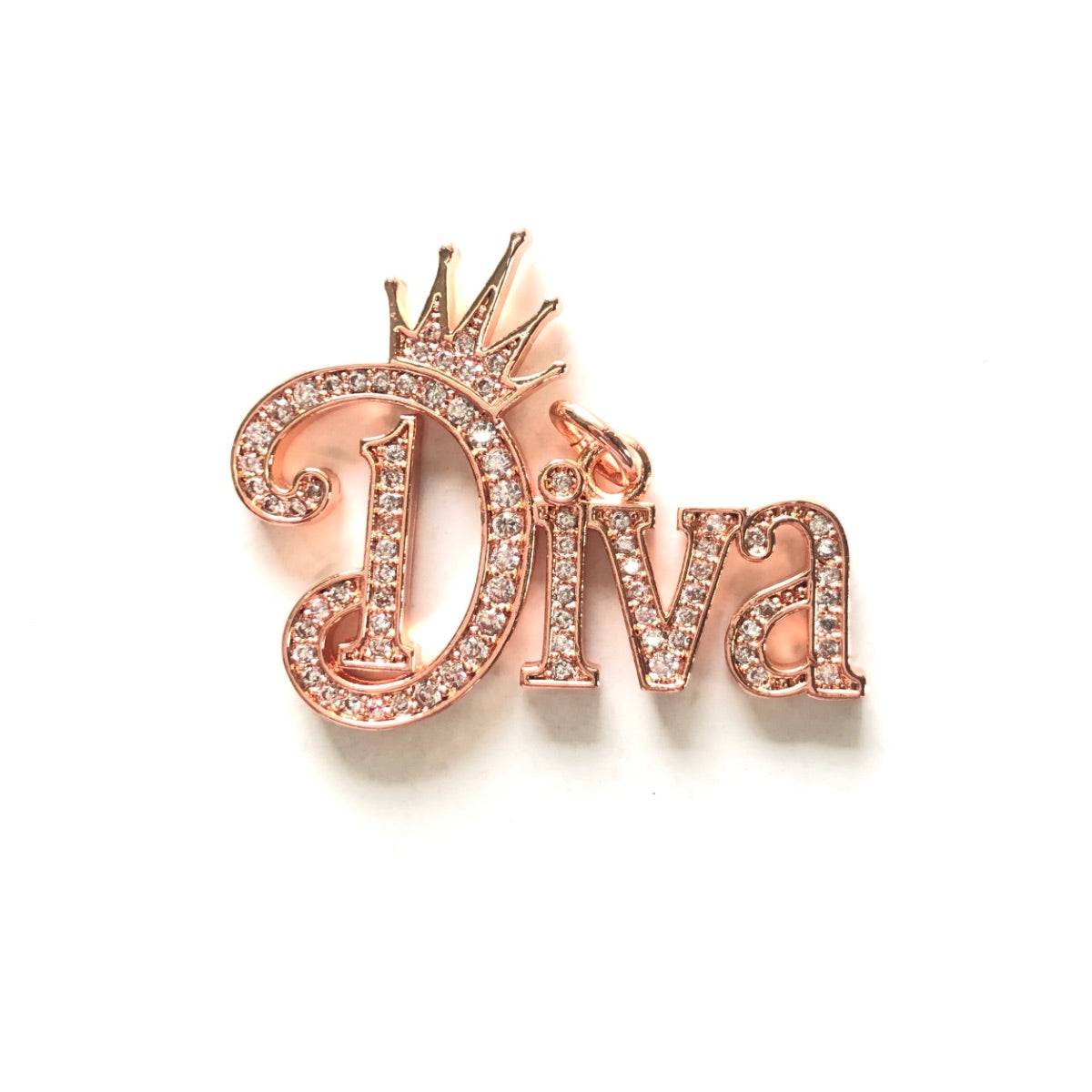 10pcs/lot 34*26.5mm CZ Pave Crown DIVA Word Charms Rose Gold CZ Paved Charms Crowns New Charms Arrivals Words & Quotes Charms Beads Beyond