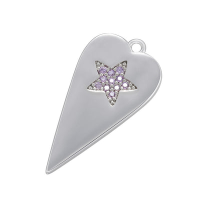 10pcs/lot 24.5*12mm Colorful CZ Pave Heart Charm Pendants Purple Star on Silver CZ Paved Charms Hearts Charms Beads Beyond