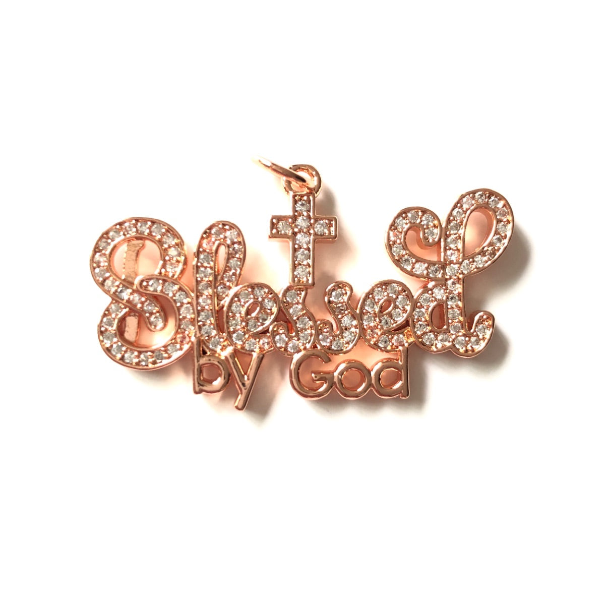 10pcs/lot 38*22mm CZ Paved Blessed By God World Charms Rose Gold CZ Paved Charms Christian Quotes New Charms Arrivals Charms Beads Beyond