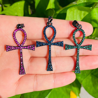 5-10pcs/lot 47*23mm Fuchsia Blue Green CZ Paved ANKH Charms Mix Colors CZ Paved Charms ANKH Symbols Charms Beads Beyond