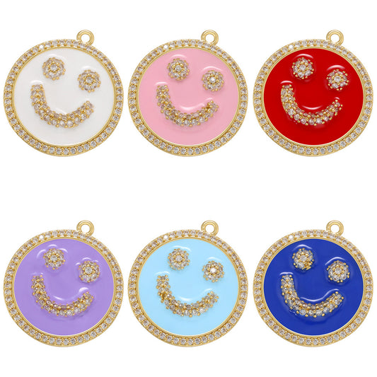 10pcs/lot 28.5*25.5mm Colorful Enamel CZ Pave Smile Heart Charm Mix Colors Enamel Charms Charms Beads Beyond