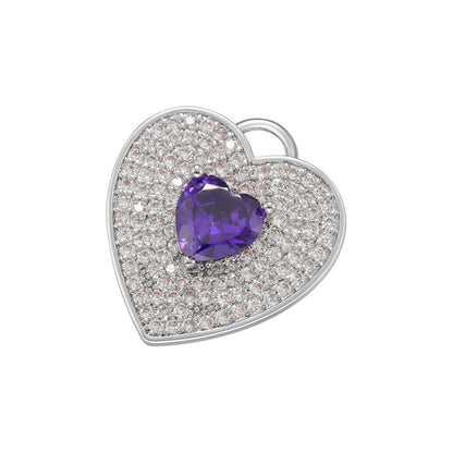 10pcs/lot 18*17mm Multicolor Diamond CZ Pave Heart Charm Pendants Purple Heart on Silver CZ Paved Charms Hearts Charms Beads Beyond