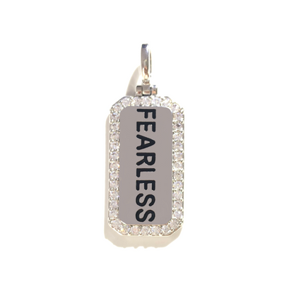 10pcs/lot 38*15mm CZ Paved Fearless Word Tags Charms Pendants Silver CZ Paved Charms Christian Quotes New Charms Arrivals Word Tags Charms Beads Beyond