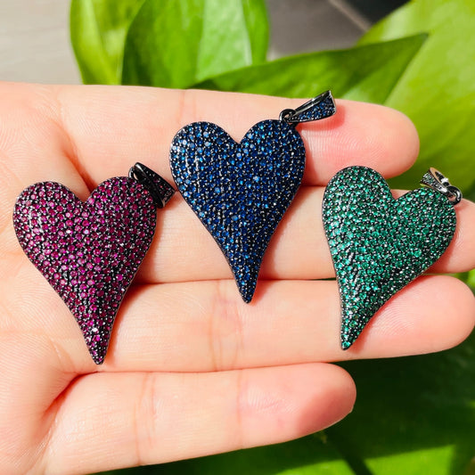 5pcs/lot 40*23.5mm CZ Paved Fuchsia Green Blue Heart Charms Mix Colors CZ Paved Charms Colorful Zirconia Hearts New Charms Arrivals Charms Beads Beyond