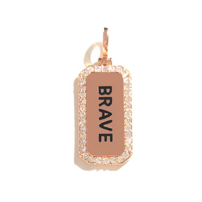 10pcs/lot 38*15mm CZ Paved Brave Word Tags Charms Pendants Rose Gold CZ Paved Charms Christian Quotes New Charms Arrivals Word Tags Charms Beads Beyond
