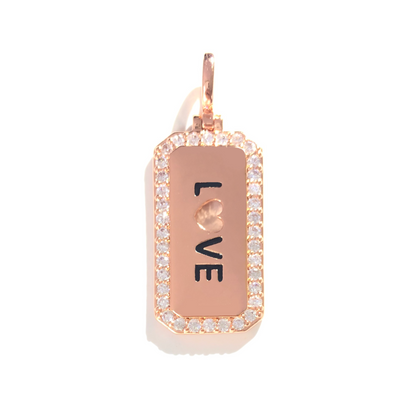 10pcs/lot 38*15mm CZ Paved Love Word Tags Charms Pendants Rose Gold CZ Paved Charms Christian Quotes New Charms Arrivals Word Tags Charms Beads Beyond