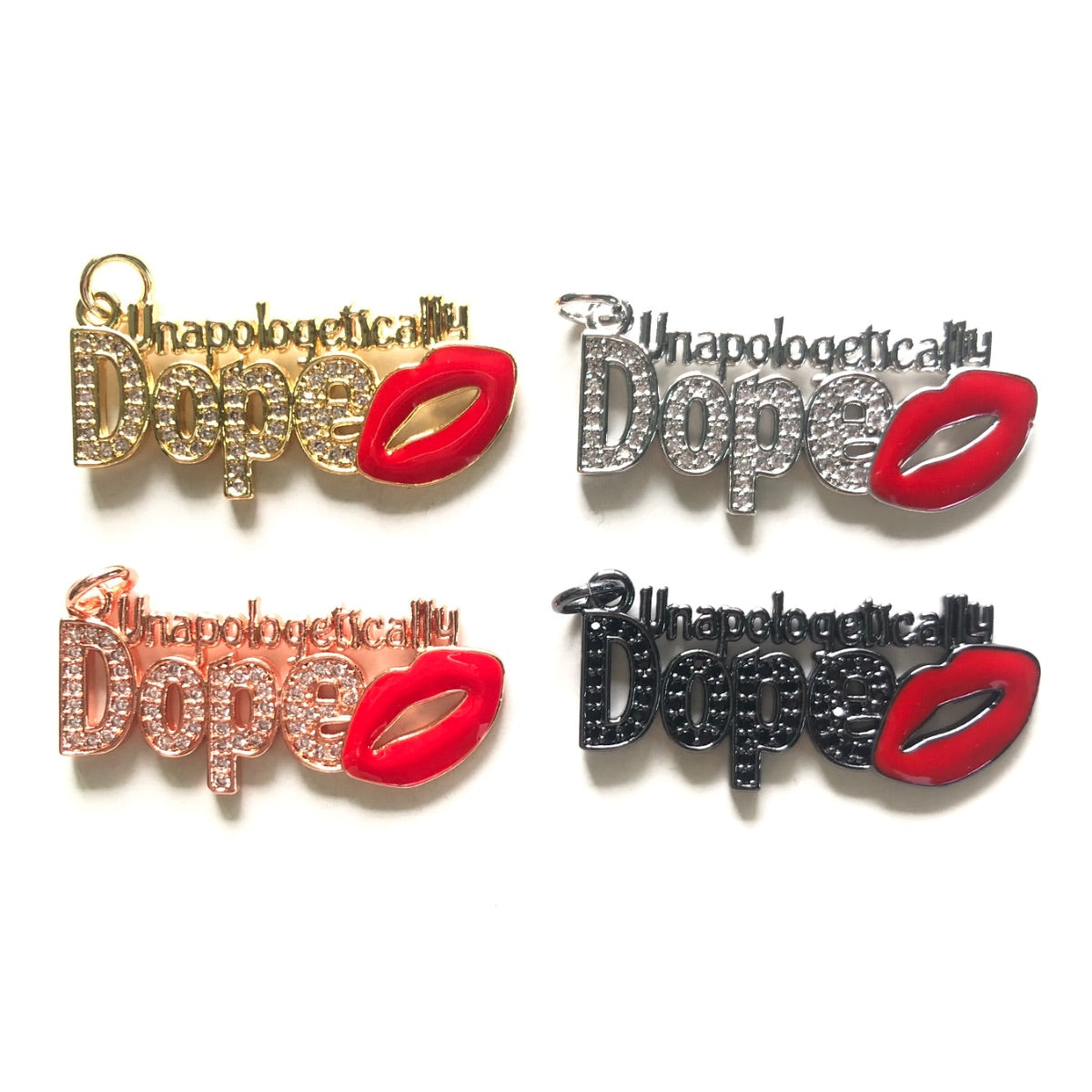 10pcs/lot 36*17mm Enamel Red Lip CZ Pave Unapologetically Dope Word Charms CZ Paved Charms Juneteenth & Black History Month Awareness New Charms Arrivals Words & Quotes Charms Beads Beyond