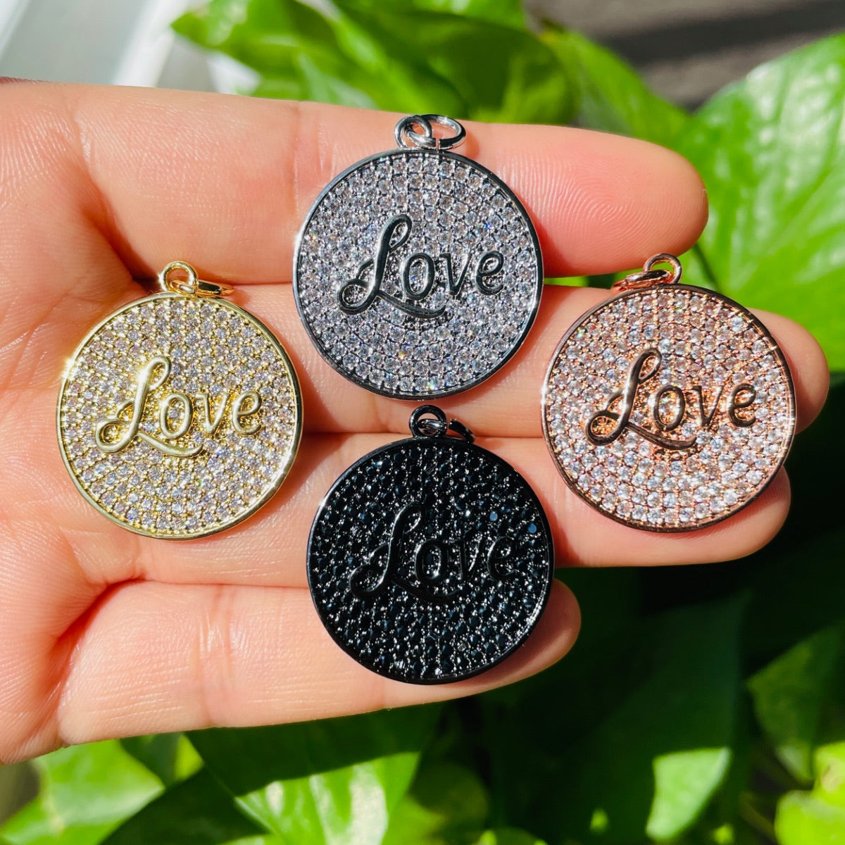 10pcs/lot 25mm CZ Pave Round Plate LOVE Quote Charms Mix Colors CZ Paved Charms Christian Quotes Discs On Sale Charms Beads Beyond