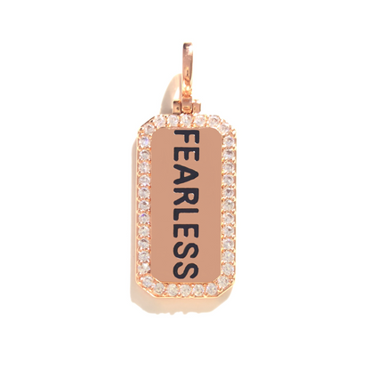 10pcs/lot 38*15mm CZ Paved Fearless Word Tags Charms Pendants Rose Gold CZ Paved Charms Christian Quotes New Charms Arrivals Word Tags Charms Beads Beyond