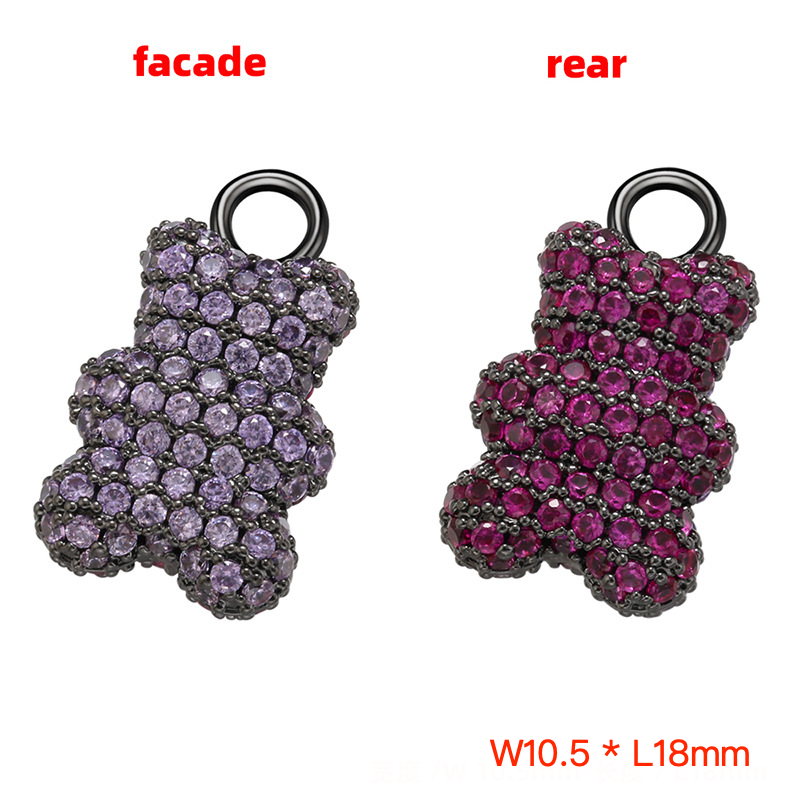 5pcs/lot Full CZ Pave Multicolor Cute Baby Bear Charms Pendants Small Size Black Fuchsia+Purple CZ Enamel Charms Animals & Insects Charms Beads Beyond
