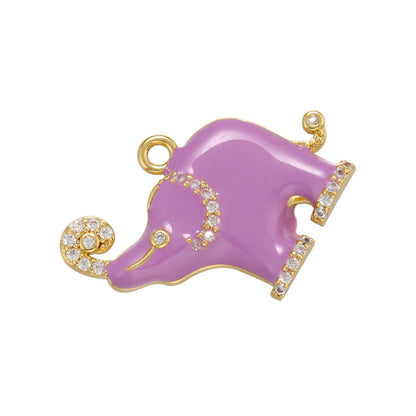 10pcs/lot 22.5*19mm Colorful Enamel CZ Pave Elephant Charm Pendants Purple Enamel Charms Charms Beads Beyond