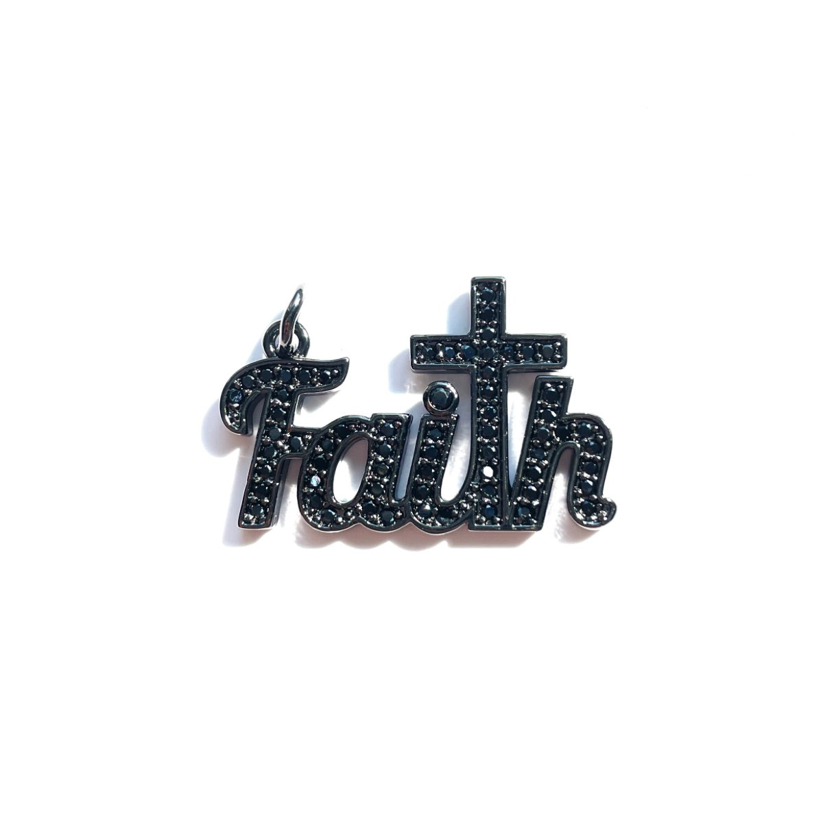10pcs/lot 30*19.5mm CZ Paved Cross Faith Word Charms Black on Black CZ Paved Charms Christian Quotes Words & Quotes Charms Beads Beyond