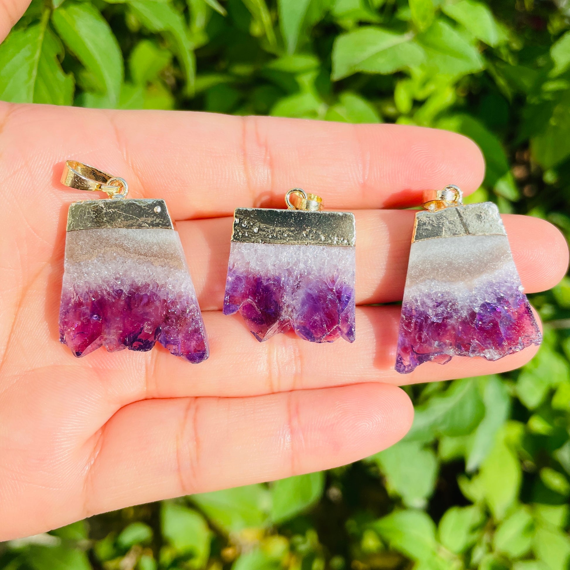 Natural Quartz Amethyst Pendants Gold Plated Turquoise Connectors-Premium Quality 3pcs Amethyst Pendants Stone Charms Charms Beads Beyond