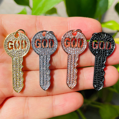 10pcs/lot CZ Paved God is The Key Charms Mix Colors CZ Paved Charms Christian Quotes Keys & Locks New Charms Arrivals Charms Beads Beyond