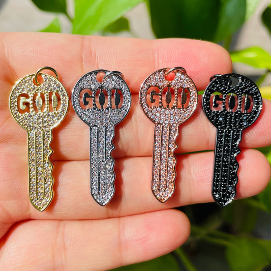 10pcs/lot CZ Paved God is The Key Charms Mix Color CZ Paved Charms Christian Quotes Keys & Locks New Charms Arrivals Charms Beads Beyond