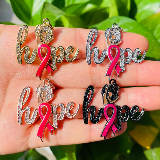 10pcs/lot Afro Girl CZ Pave Pink Ribbon Hope Charms Mix Colors CZ Paved Charms Breast Cancer Awareness Charms Beads Beyond