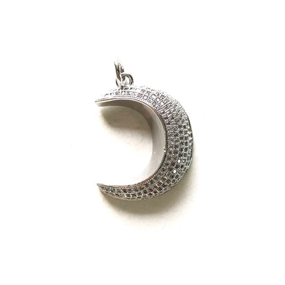10pcs/lot 28*20.5mm CZ Paved New Moon Crescent Charms Silver CZ Paved Charms Sun Moon Stars Charms Beads Beyond
