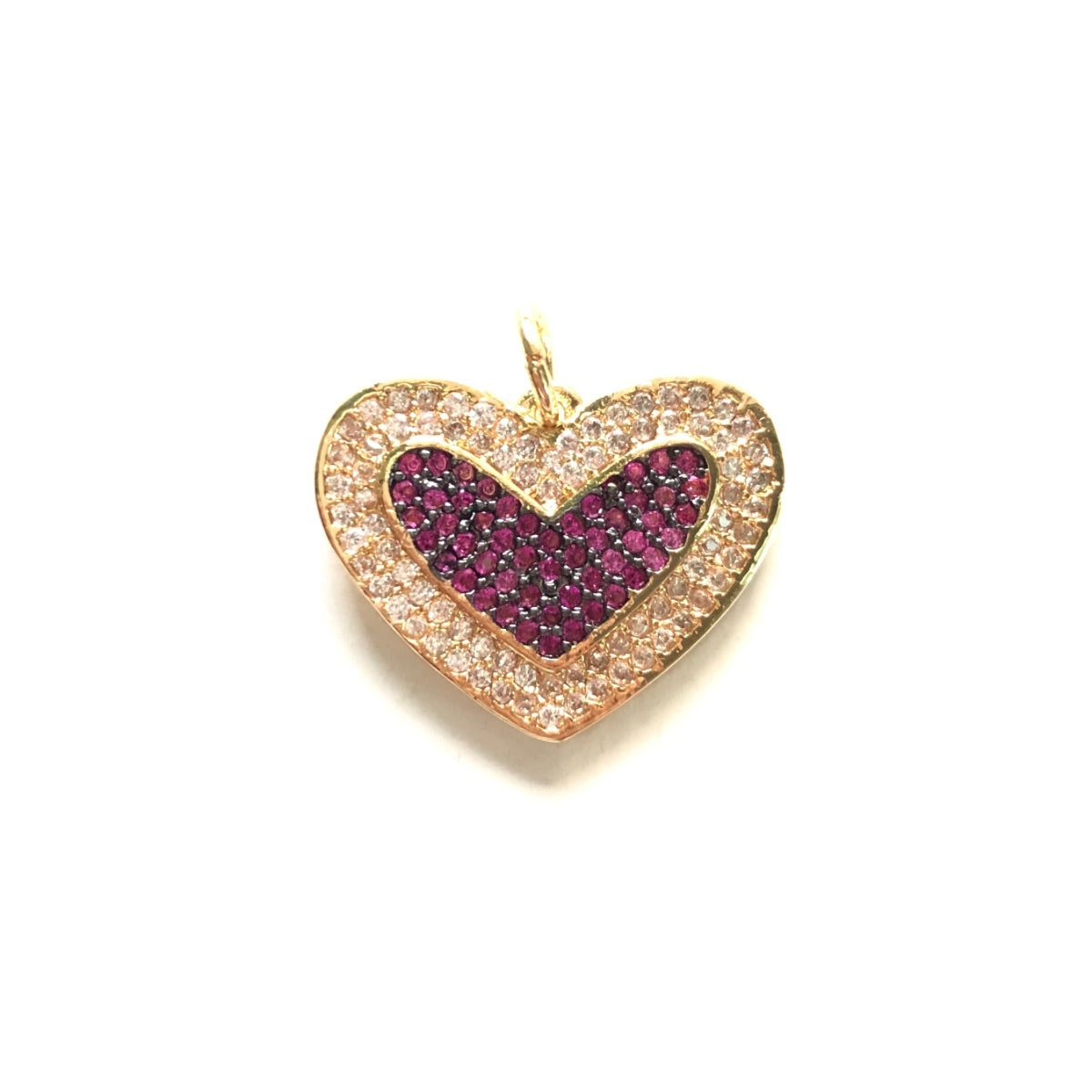 5pcs/lot 20.7*16.5mm CZ Paved Fuchsia & Green Heart Charm Pendants Fuchsia on Gold CZ Paved Charms Colorful Zirconia Hearts Charms Beads Beyond