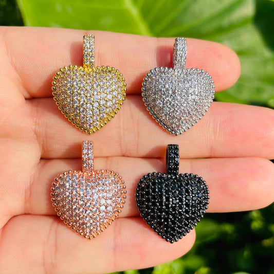 10pcs/lot 25*19mm CZ Paved Heart Charm Pendants Mix Colors CZ Paved Charms Hearts New Charms Arrivals Charms Beads Beyond