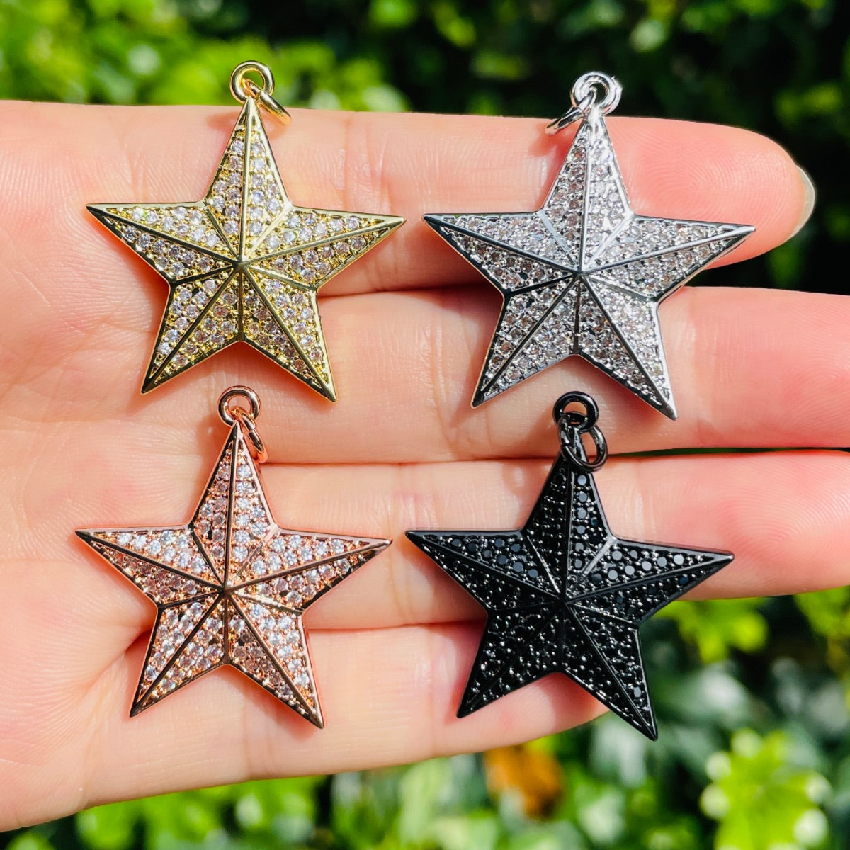 10pcs/lot 31*30mm CZ Paved Big Star Charms Mix Colors CZ Paved Charms New Charms Arrivals Sun Moon Stars Charms Beads Beyond