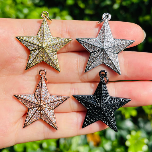 10pcs/lot 31*30mm CZ Paved Big Star Charms Mix Colors CZ Paved Charms New Charms Arrivals Sun Moon Stars Charms Beads Beyond