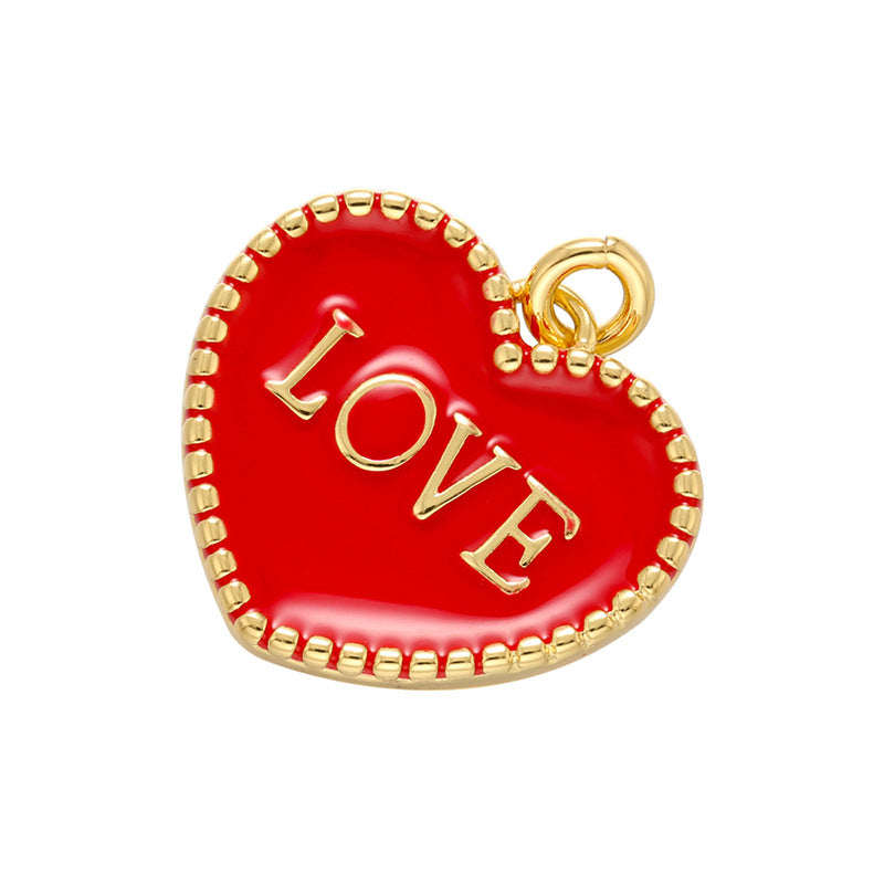 10pcs/lot 20*21mm Colorful Enamel Heart Love Word Charm Pendant Red on Gold Enamel Charms Charms Beads Beyond