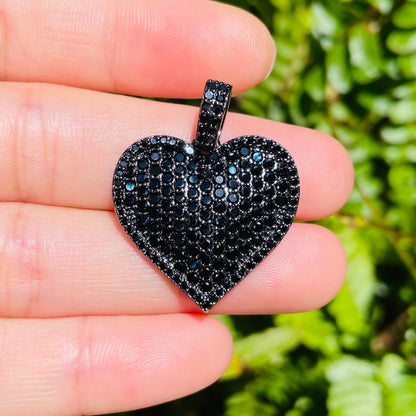5-10pcs/lot 31.6*24.6mm CZ Paved Heart Charms-New Black on Black CZ Paved Charms Hearts New Charms Arrivals Charms Beads Beyond
