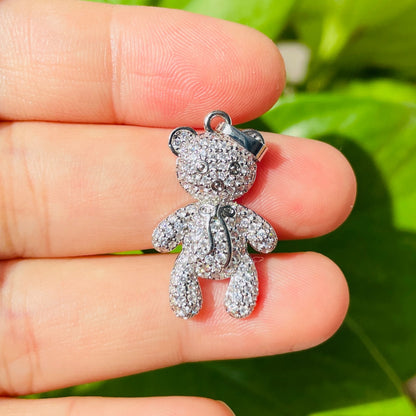 5-10pcs/lot 32*16mm CZ Paved Cute Bear Charms Silver CZ Paved Charms Animals & Insects New Charms Arrivals Charms Beads Beyond