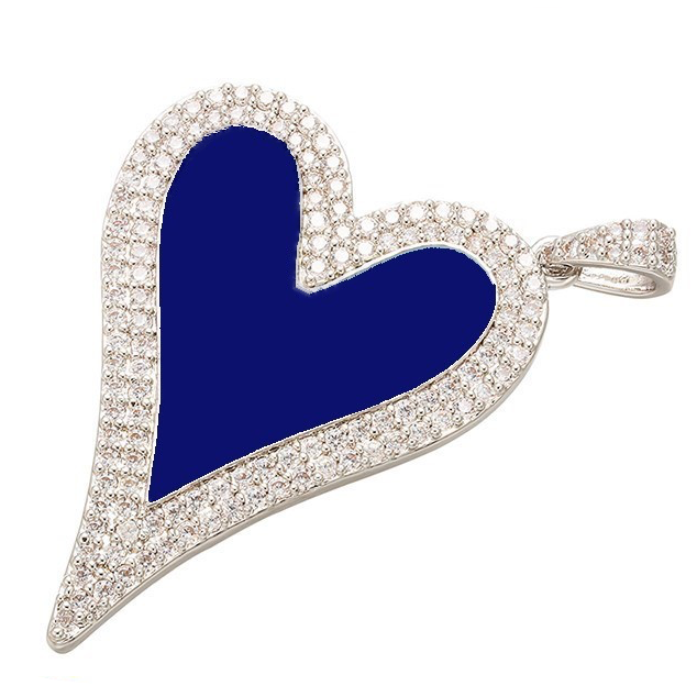 10pcs/lot 40*30mm CZ Paved Big Heart Charm Navy Blue on Silver Enamel Charms Charms Beads Beyond