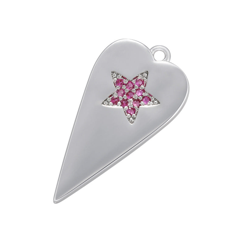 10pcs/lot 24.5*12mm Colorful CZ Pave Heart Charm Pendants Red Star on Silver CZ Paved Charms Hearts Charms Beads Beyond