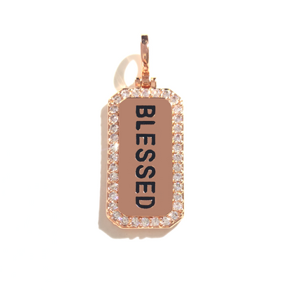 10pcs/lot 38*15mm CZ Paved Blessed Word Tags Charms Pendants Rose Gold CZ Paved Charms Christian Quotes New Charms Arrivals Word Tags Charms Beads Beyond