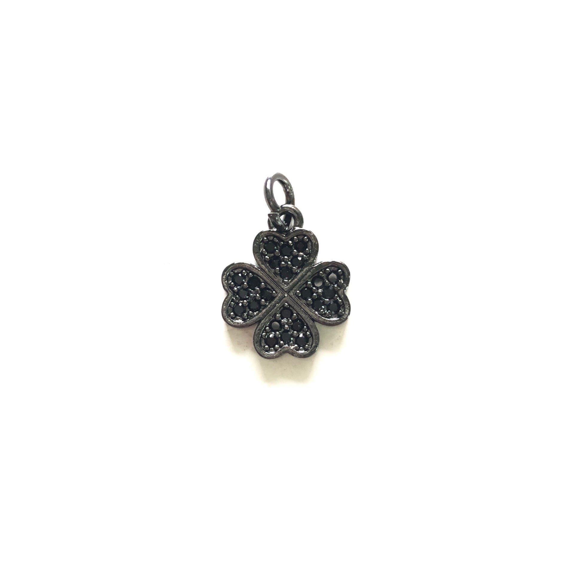 10pcs/lot 14*12mm Small Size CZ Pave Four Leaf Clover Charms Black CZ Paved Charms Flowers Small Sizes Charms Beads Beyond