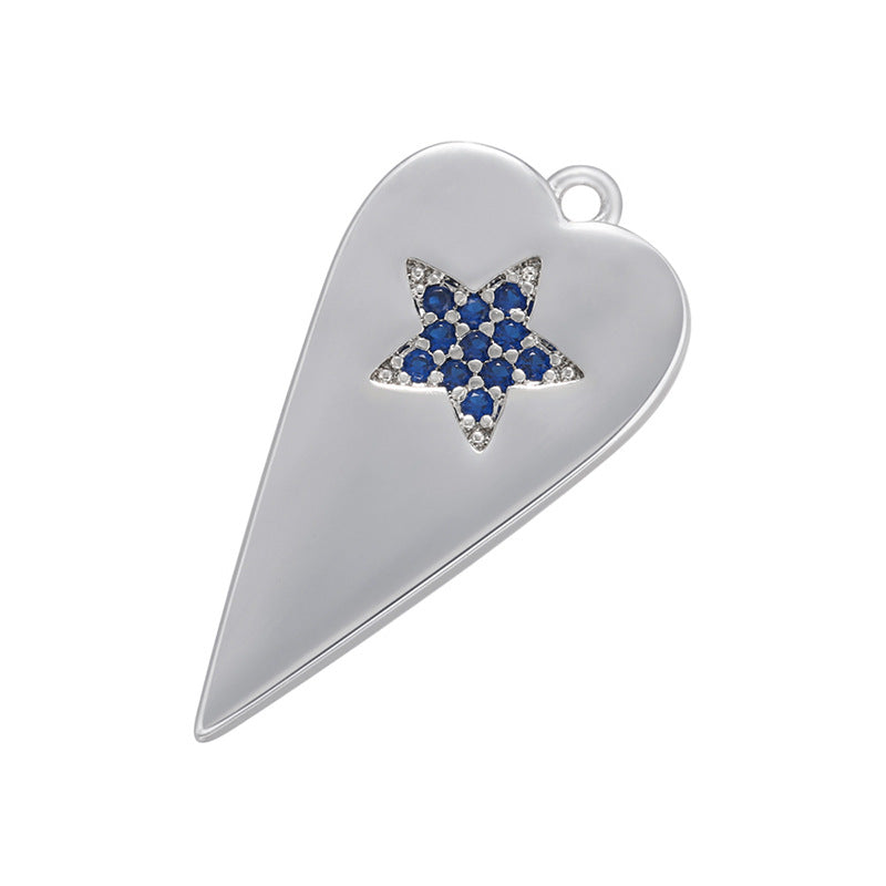 10pcs/lot 24.5*12mm Colorful CZ Pave Heart Charm Pendants Blue Star on Silver CZ Paved Charms Hearts Charms Beads Beyond