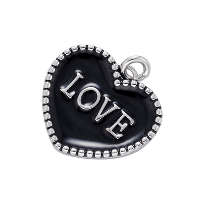 10pcs/lot 20*21mm Colorful Enamel Heart Love Word Charm Pendant Black on Silver Enamel Charms Charms Beads Beyond