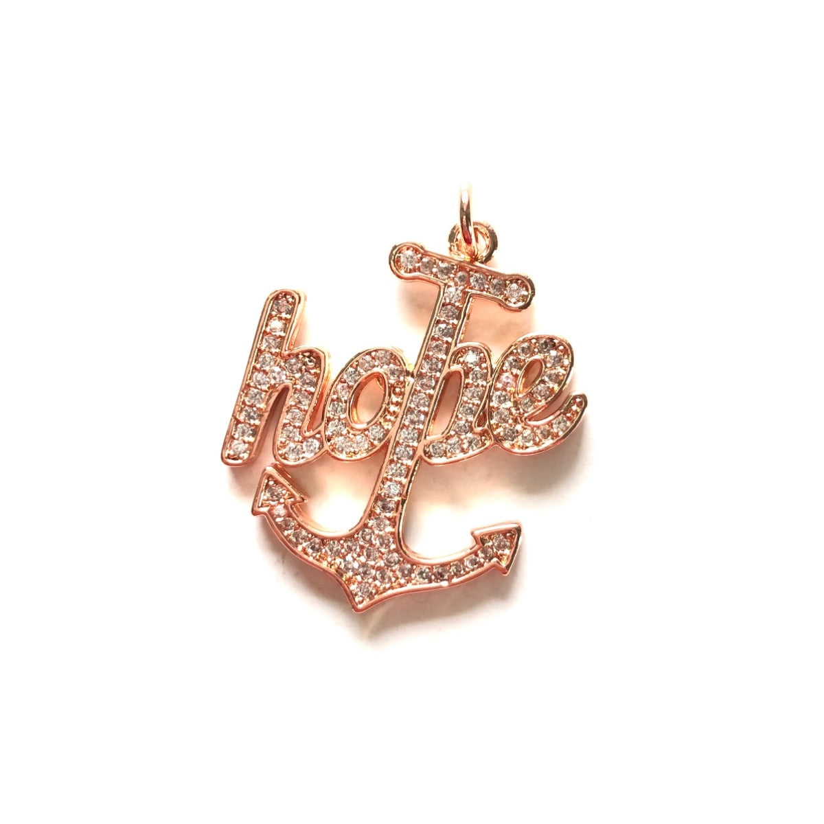 10pcs/lot 33*27mm CZ Paved Hope Anchor for the Soul Word Charms Rose Gold CZ Paved Charms Christian Quotes Words & Quotes Charms Beads Beyond