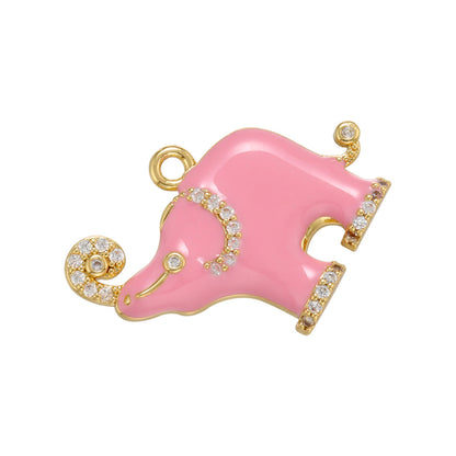 10pcs/lot 22.5*19mm Colorful Enamel CZ Pave Elephant Charm Pendants Pink Enamel Charms Charms Beads Beyond
