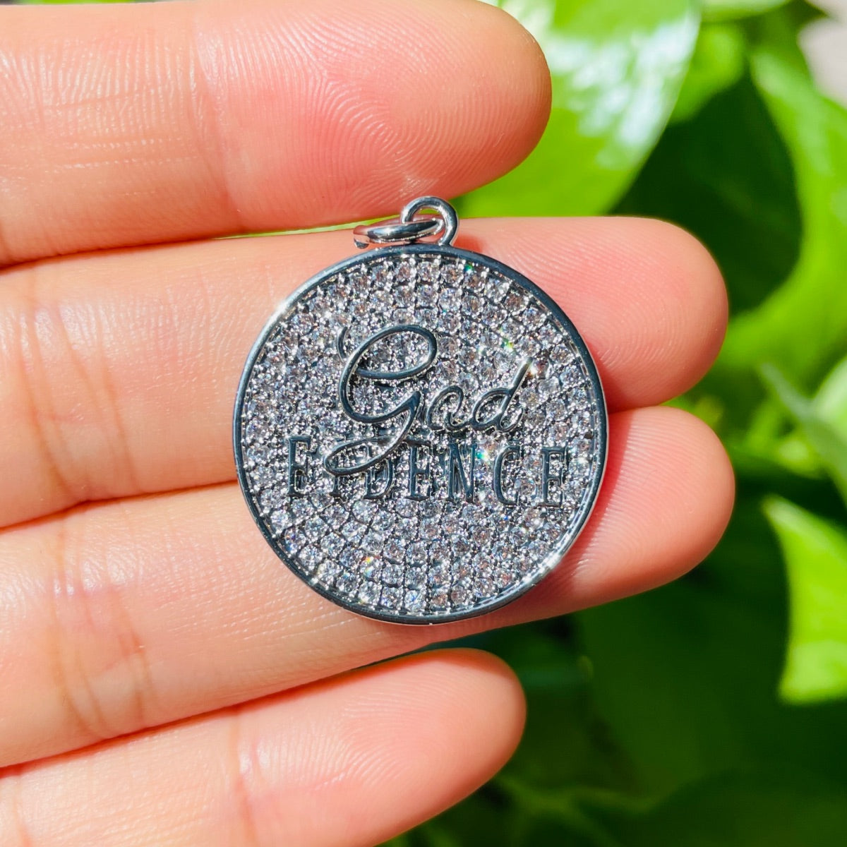 10pcs/lot 25mm CZ Pave Round Plate GODFIDENCE Quote Charms Silver CZ Paved Charms Christian Quotes Discs On Sale Charms Beads Beyond