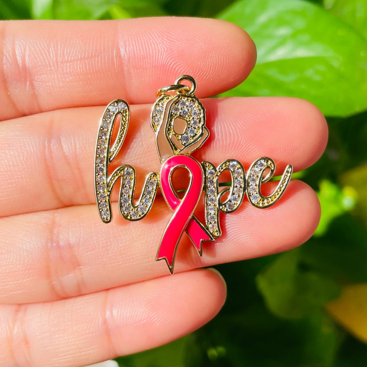 10pcs/lot Afro Girl CZ Pave Pink Ribbon Hope Charms CZ Paved Charms Breast Cancer Awareness Charms Beads Beyond