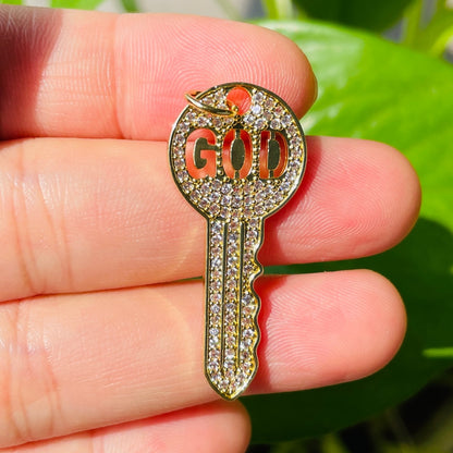 10pcs/lot CZ Paved God is The Key Charms Gold CZ Paved Charms Christian Quotes Keys & Locks New Charms Arrivals Charms Beads Beyond