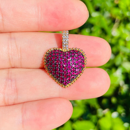 5pcs/lot 25*19mm Fuchsia Blue Green CZ Paved Heart Charm Pendants Fuchsia CZ Paved Charms Colorful Zirconia Hearts New Charms Arrivals Charms Beads Beyond