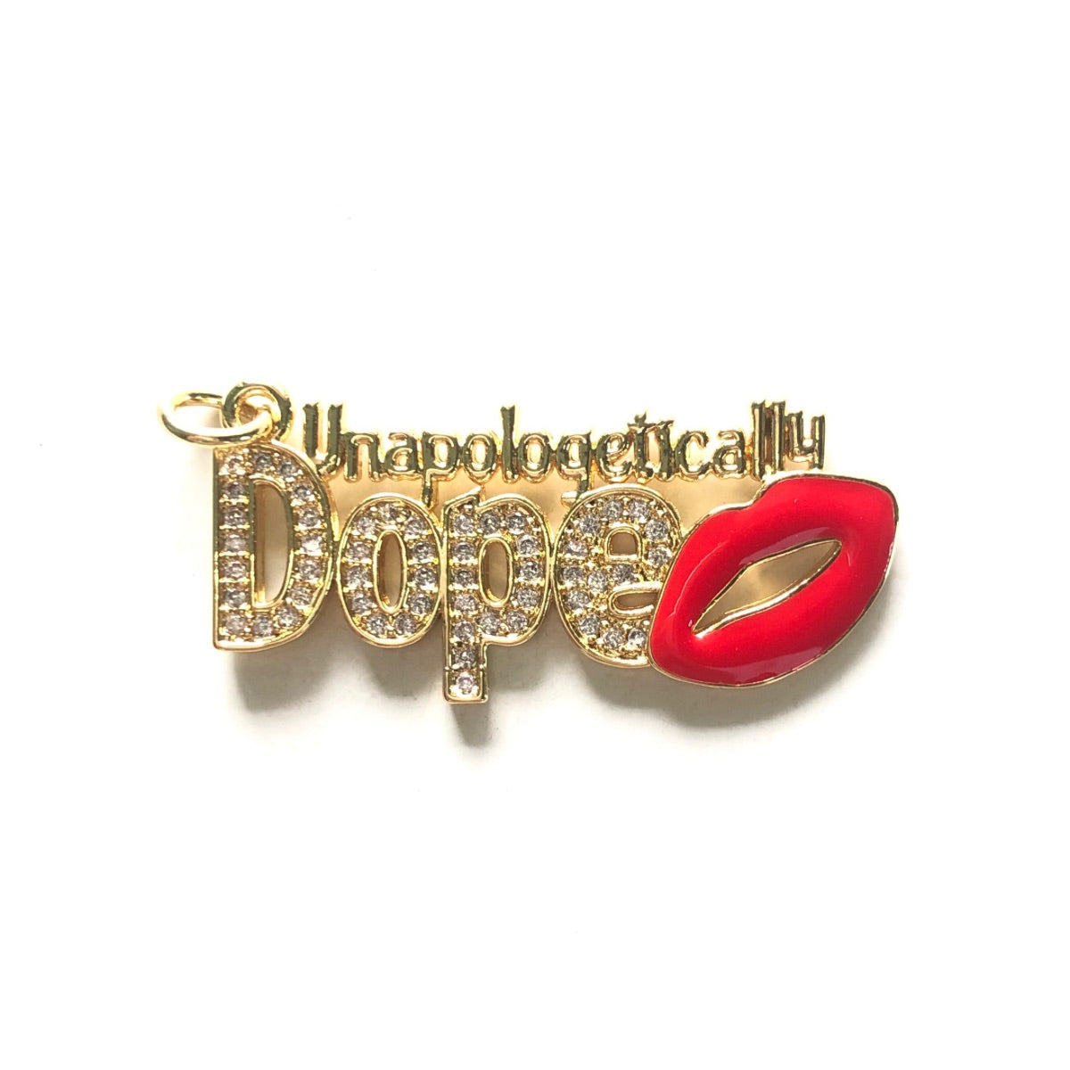 10pcs/lot 36*17mm Enamel Red Lip CZ Pave Unapologetically Dope Word Charms CZ Paved Charms Juneteenth & Black History Month Awareness New Charms Arrivals Words & Quotes Charms Beads Beyond