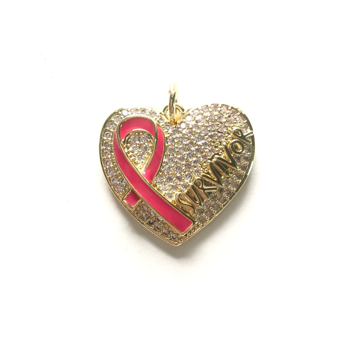 10pcs/lot CZ Pave Pink Ribbon Heart Survivor Word Charms - Breast Cancer Awareness CZ Paved Charms Breast Cancer Awareness Hearts New Charms Arrivals Charms Beads Beyond