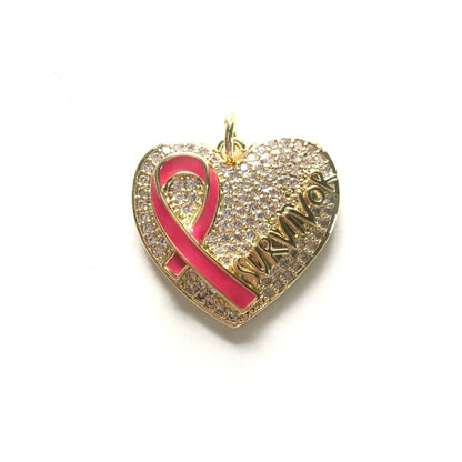 10pcs/lot CZ Pave Pink Ribbon Heart Survivor Word Charms - Breast Cancer Awareness CZ Paved Charms Breast Cancer Awareness Hearts New Charms Arrivals Charms Beads Beyond