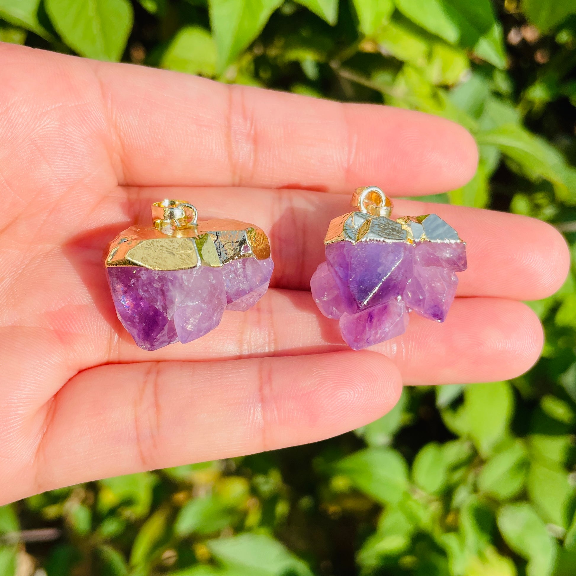 Natural Quartz Amethyst Pendants Gold Plated Turquoise Connectors-Premium Quality 2pcs Amethyst Pendants Stone Charms Charms Beads Beyond