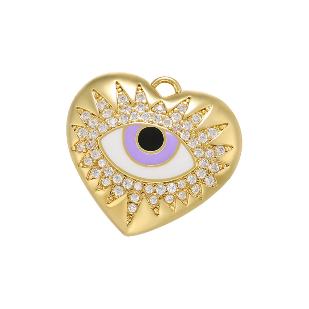 10pcs/lot 20*19mm Enamel Gold CZ Pave Evil Eye Heart Charm Pendants Purple Enamel Charms Charms Beads Beyond