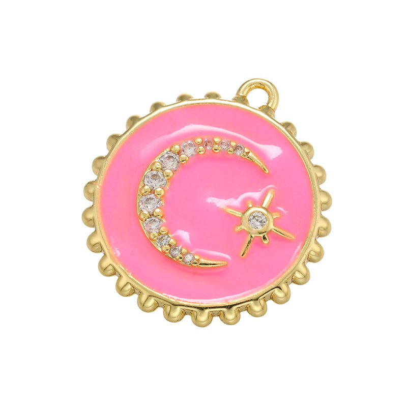 10pcs/lot 21.5*20mm Colorful Enamel Moon Star Charm Pendant Pink on Gold Enamel Charms Charms Beads Beyond
