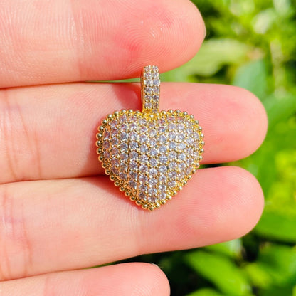 10pcs/lot 25*19mm CZ Paved Heart Charm Pendants Gold CZ Paved Charms Hearts New Charms Arrivals Charms Beads Beyond
