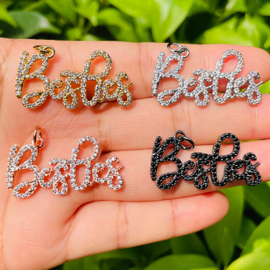 10pcs/lot 34*17.7mm CZ Pave Best Friends Besties Word Charms Mix Colors CZ Paved Charms On Sale Words & Quotes Charms Beads Beyond